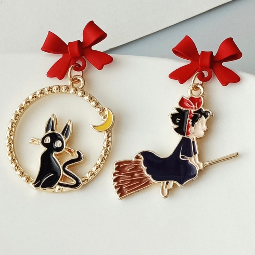 Witch Earrings Black Cat Earrings Halloween Earrings S925 Silver Ear Pin